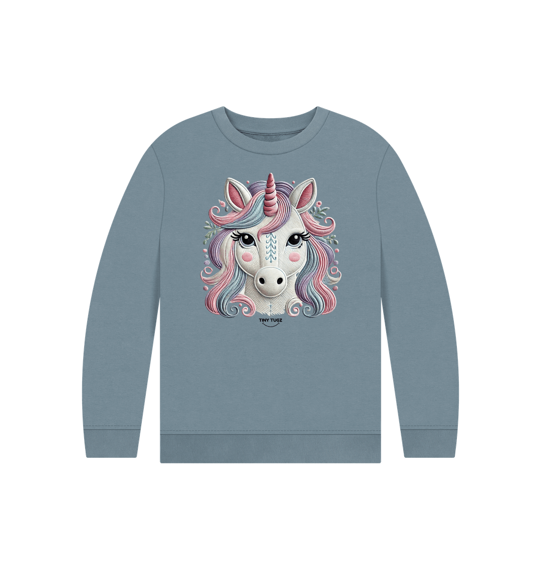 Stone Blue Printed Kids Jumper