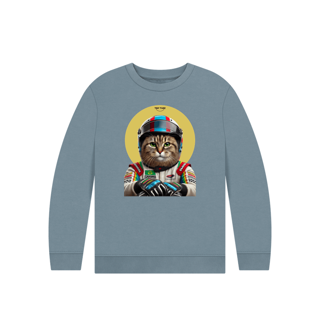Stone Blue Printed Kids Jumper