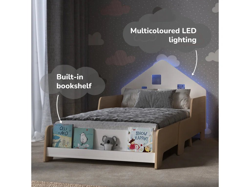 Extendable House-Shaped Kids Bed with Built-in LED Lighting - Tiny Tugz™