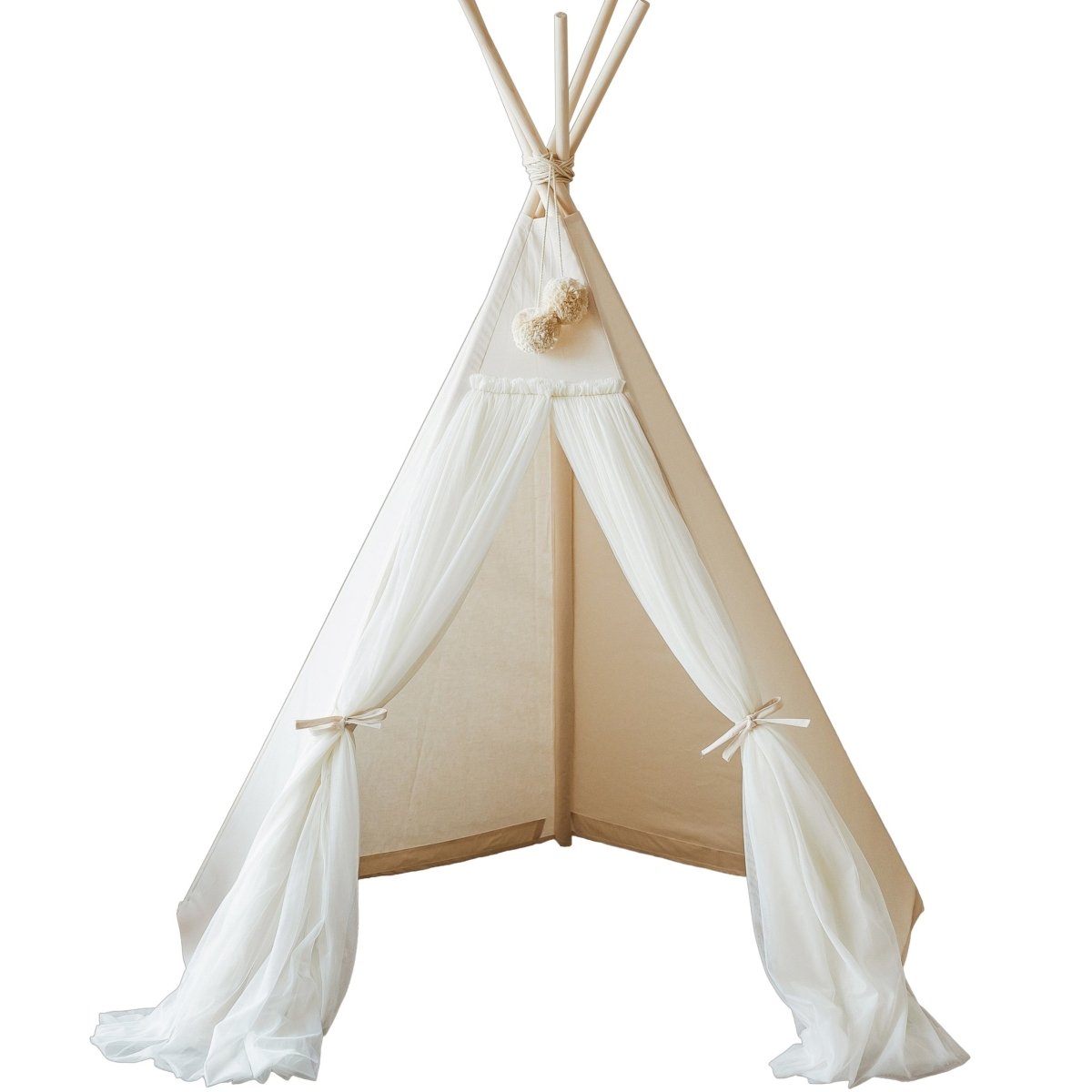 Fairy Kids Play Tent with Tulle - Ecru - Cotton & Wooden Poles - Tiny Tugz™
