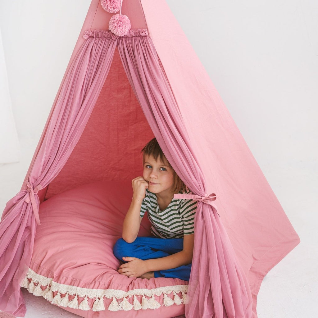Fairy Kids Play Tent with Tulle - Rose - Cotton & Wooden Poles - Tiny Tugz™