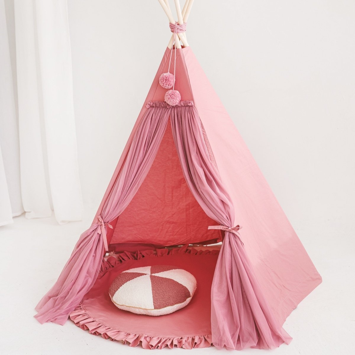 Fairy Kids Play Tent with Tulle - Rose - Cotton & Wooden Poles - Tiny Tugz™