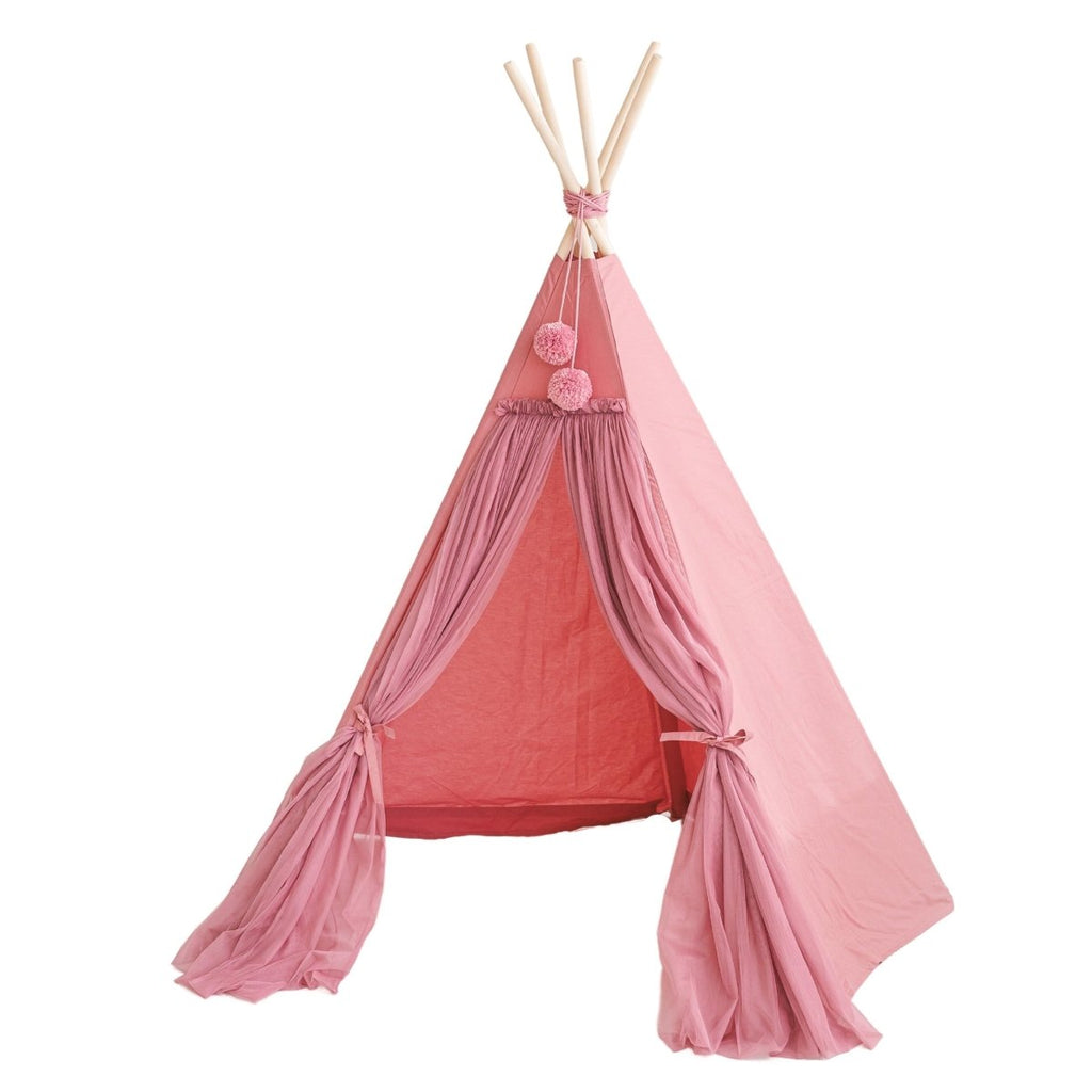 Fairy Kids Play Tent with Tulle - Rose - Cotton & Wooden Poles - Tiny Tugz™
