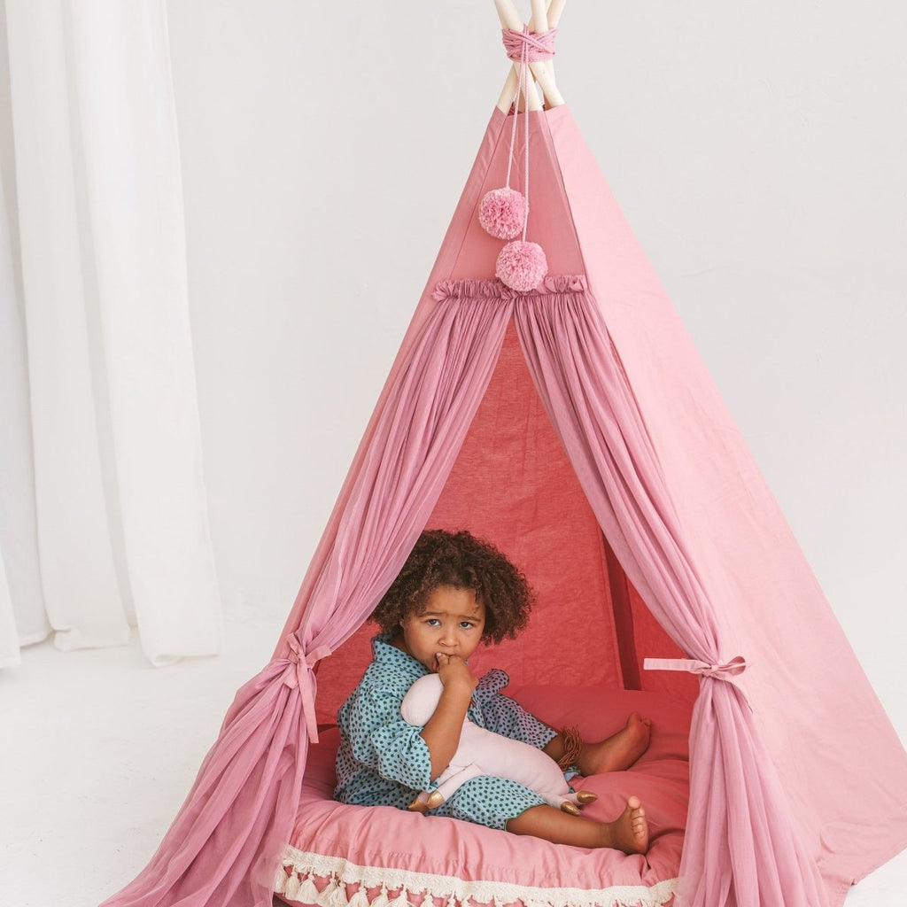 Fairy Kids Play Tent with Tulle - Rose - Cotton & Wooden Poles - Tiny Tugz™