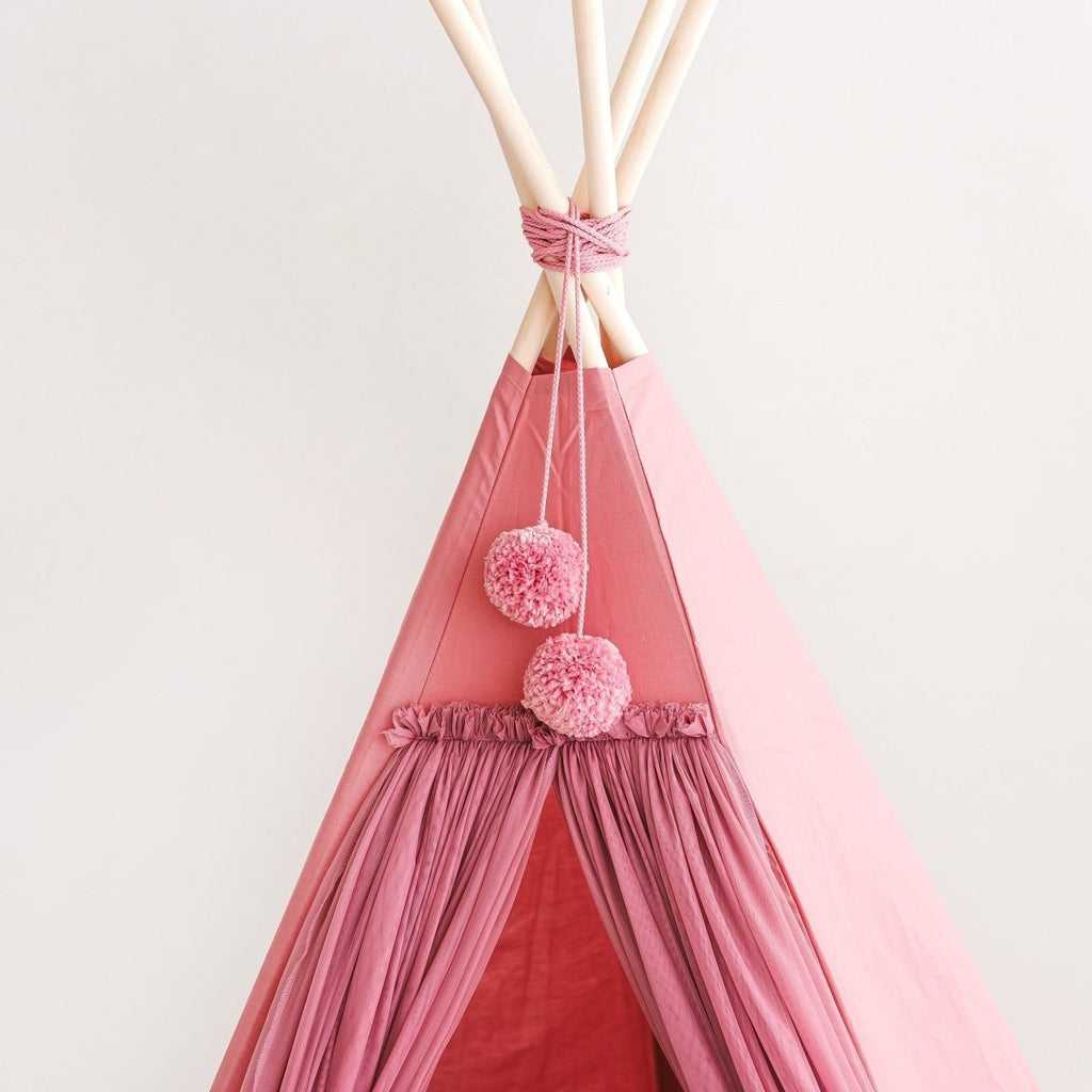 Fairy Kids Play Tent with Tulle - Rose - Cotton & Wooden Poles - Tiny Tugz™
