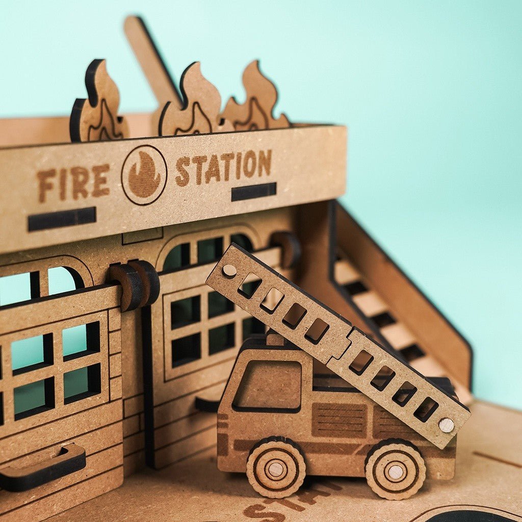 Fire Station - Colour-Your-Own Wooden Play Set - Tiny Tugz™