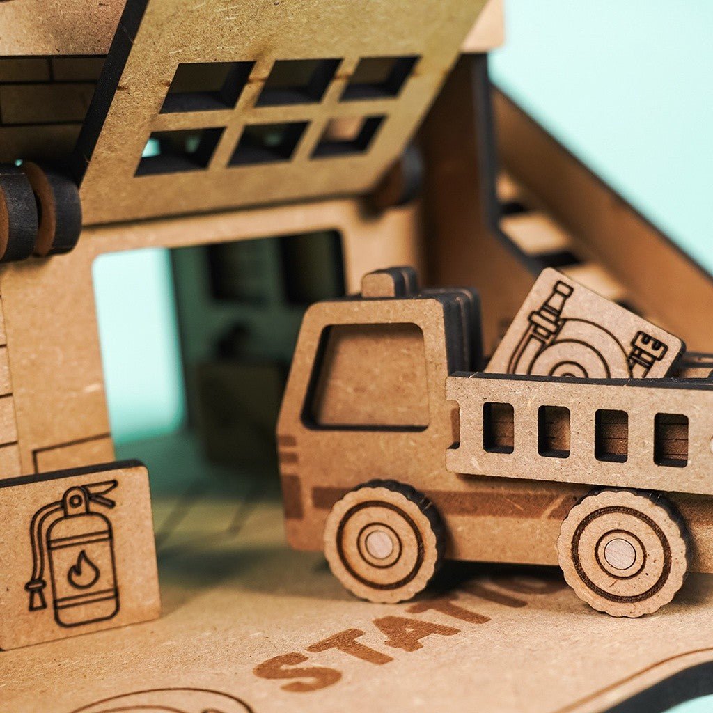 Fire Station - Colour-Your-Own Wooden Play Set - Tiny Tugz™