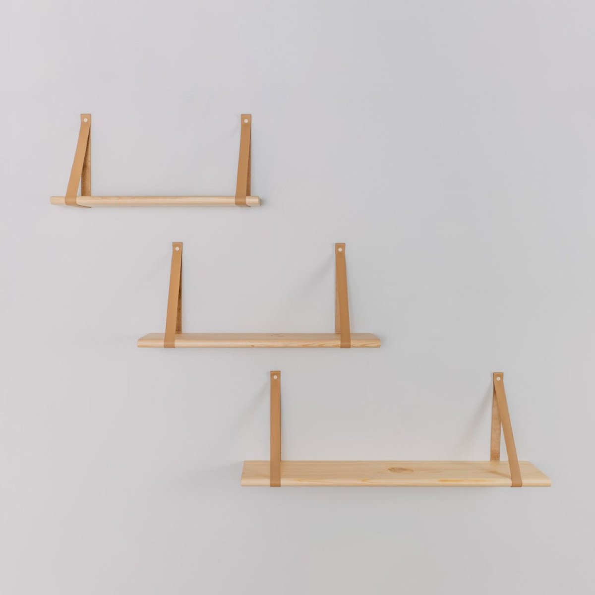 Floating Shelf – Natural Pine & Leather Straps (60 cm) - Tiny Tugz™