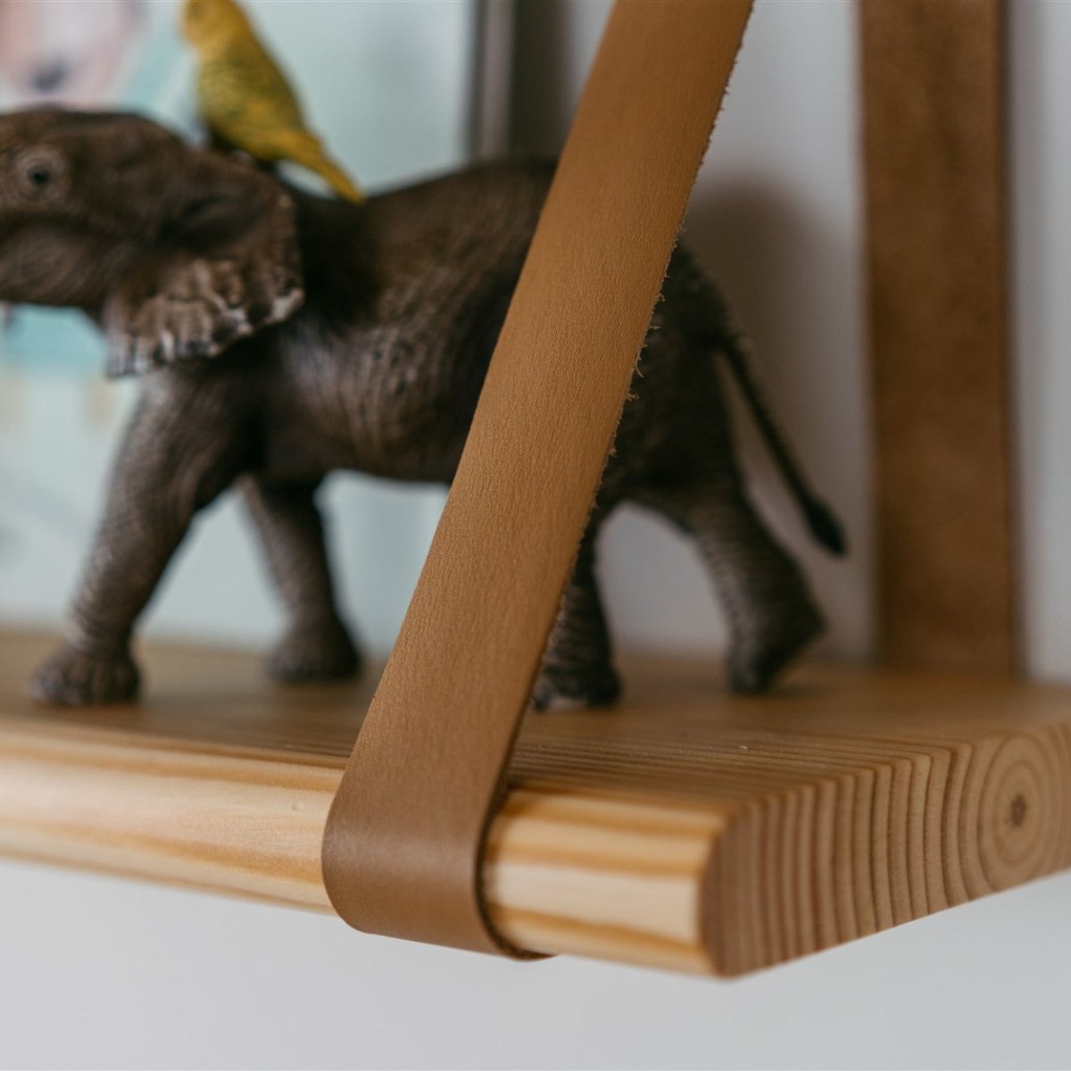 Floating Shelf – Natural Pine & Leather Straps (60 cm) - Tiny Tugz™