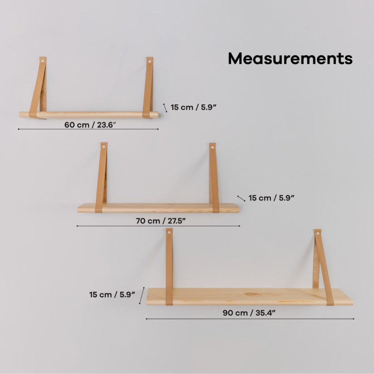 Floating Shelf – Natural Pine & Leather Straps (70 cm) - Tiny Tugz™
