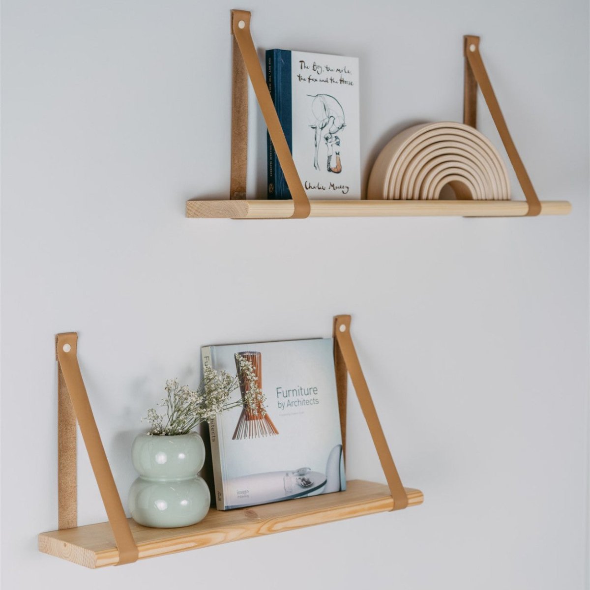 Floating Shelf – Natural Pine & Leather Straps (70 cm) - Tiny Tugz™