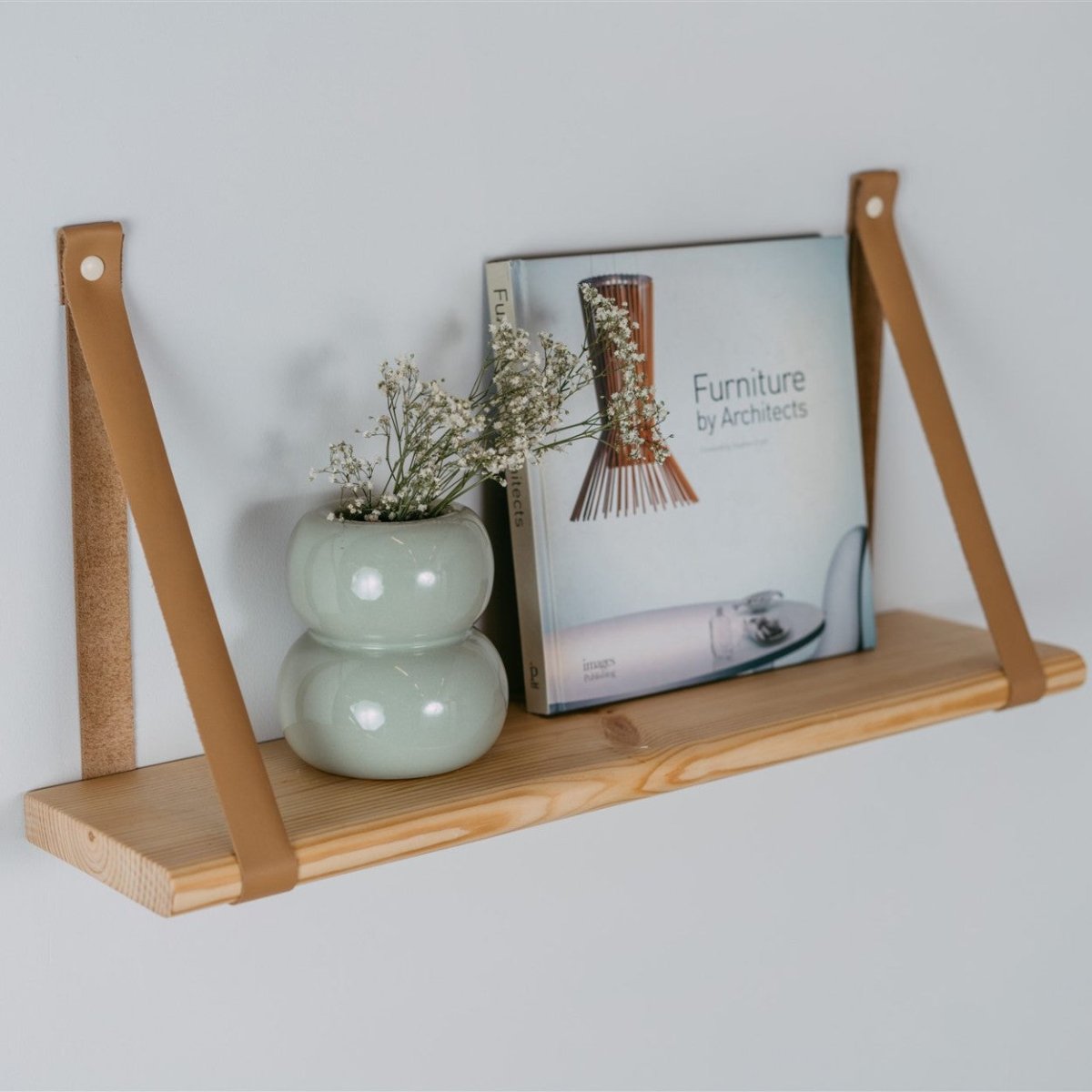Floating Shelf – Natural Pine & Leather Straps (90 cm) - Tiny Tugz™