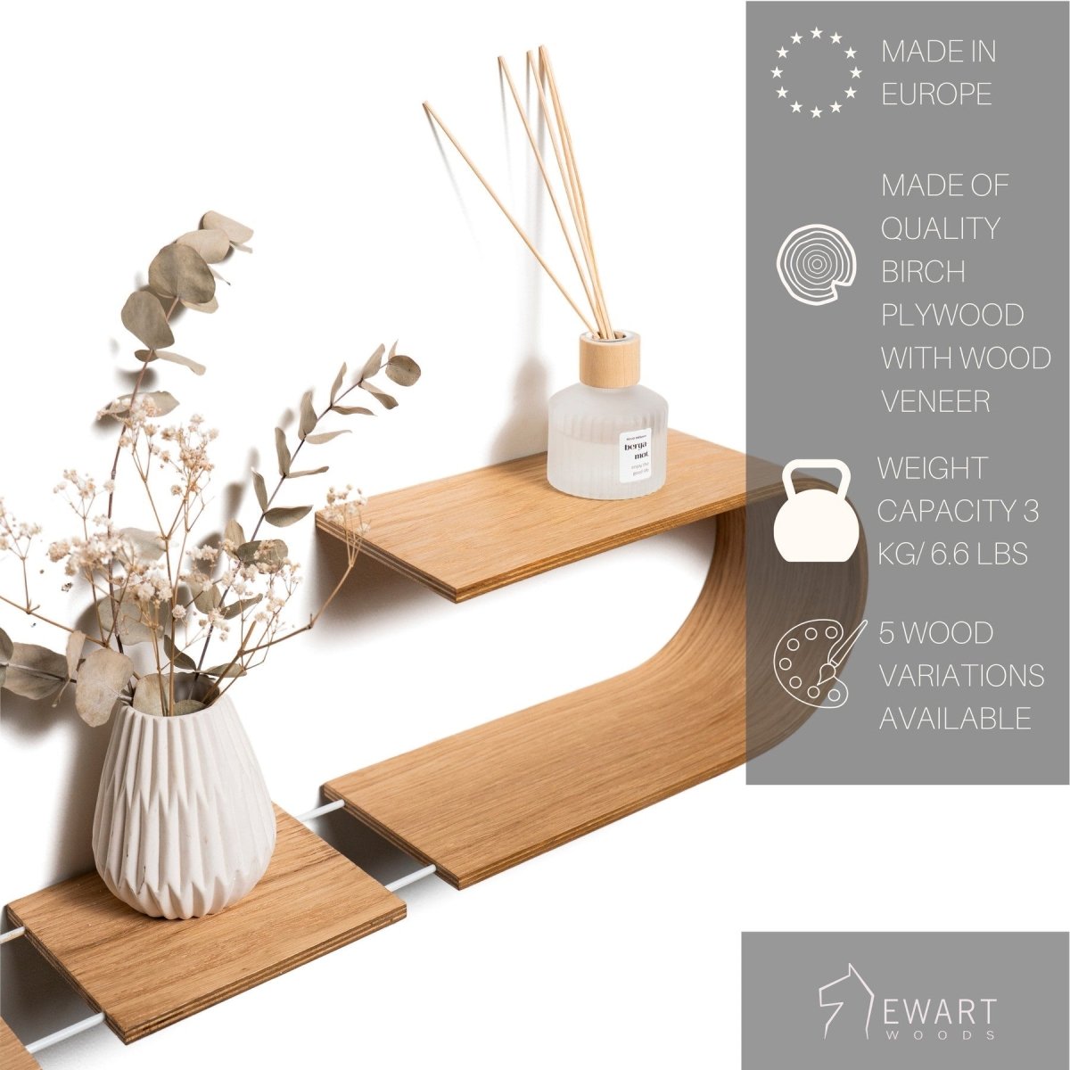 Floating Wooden Wall Shelf - Handmade (Luno) - Tiny Tugz™