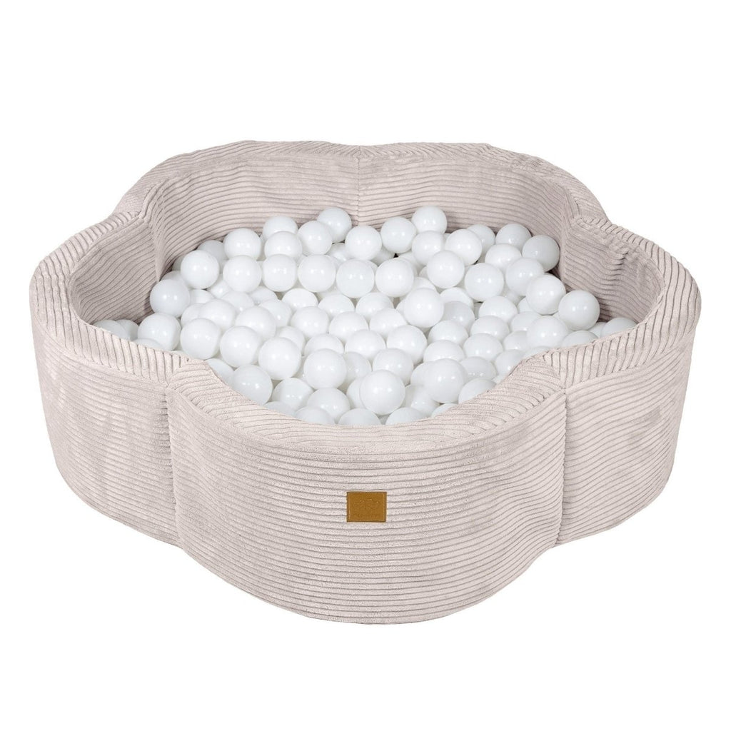 Flower Corduroy Foam Ball Pit with Cover (Ecru) - Safe Soft Play Pool for Kids (Without Balls) - Tiny Tugz™