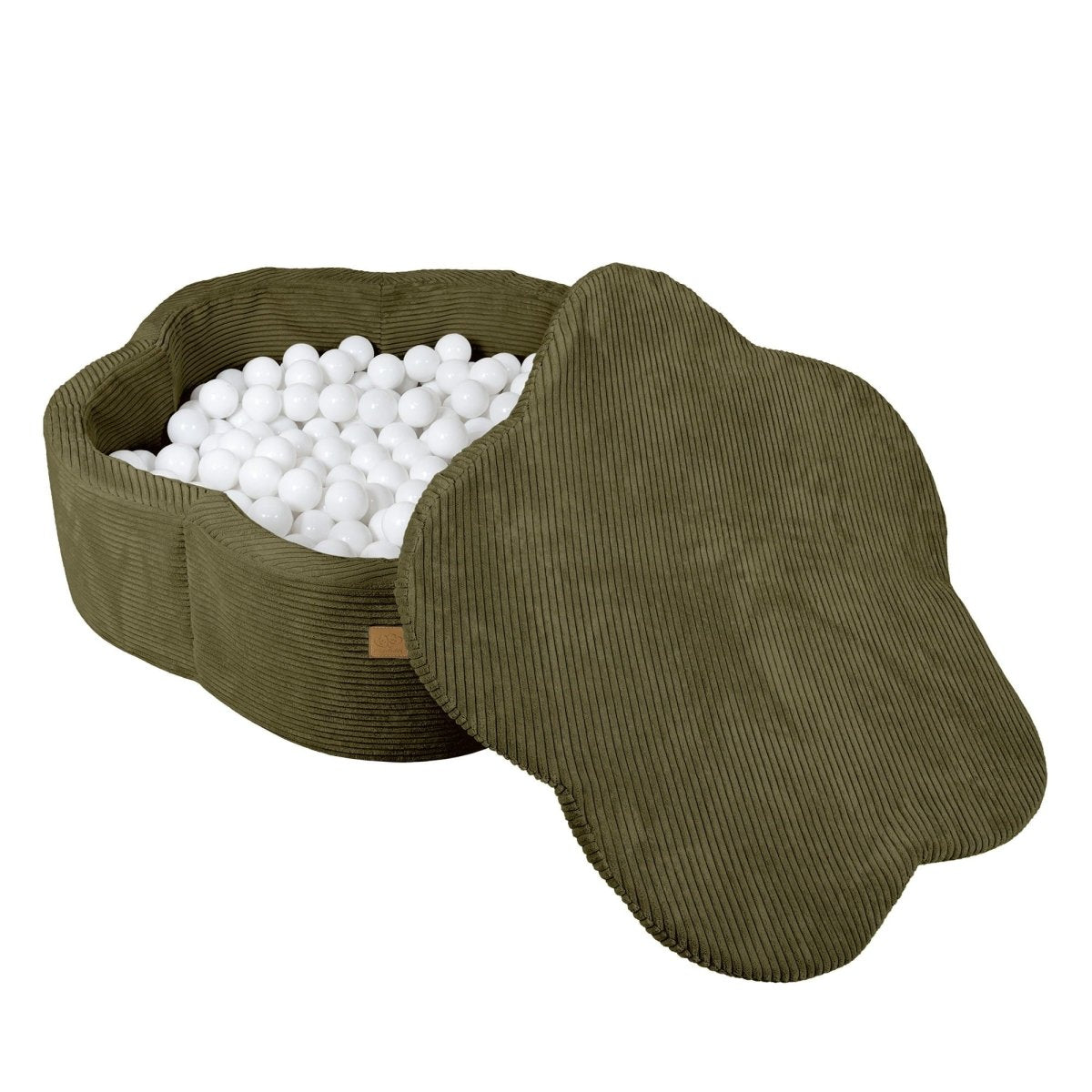 Flower Corduroy Foam Ball Pit with Cover (Green Olive) - Safe Soft Play Pool for Kids (Without Balls) - Tiny Tugz™