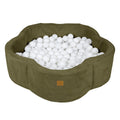 Flower Corduroy Foam Ball Pit with Cover (Green Olive) - Safe Soft Play Pool for Kids (Without Balls) - Tiny Tugz™