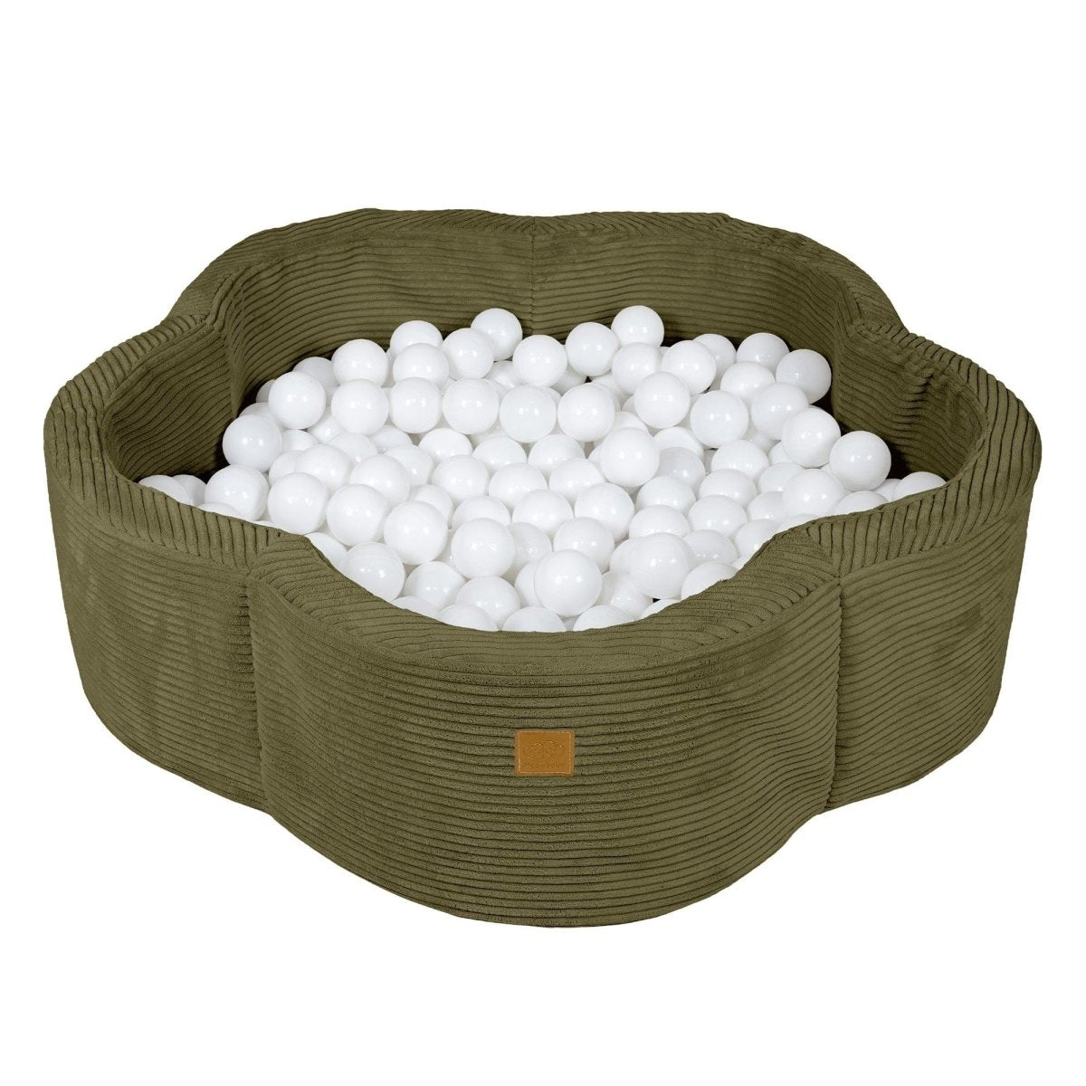 Flower Corduroy Foam Ball Pit with Cover (Green Olive) - Safe Soft Play Pool for Kids (Without Balls) - Tiny Tugz™