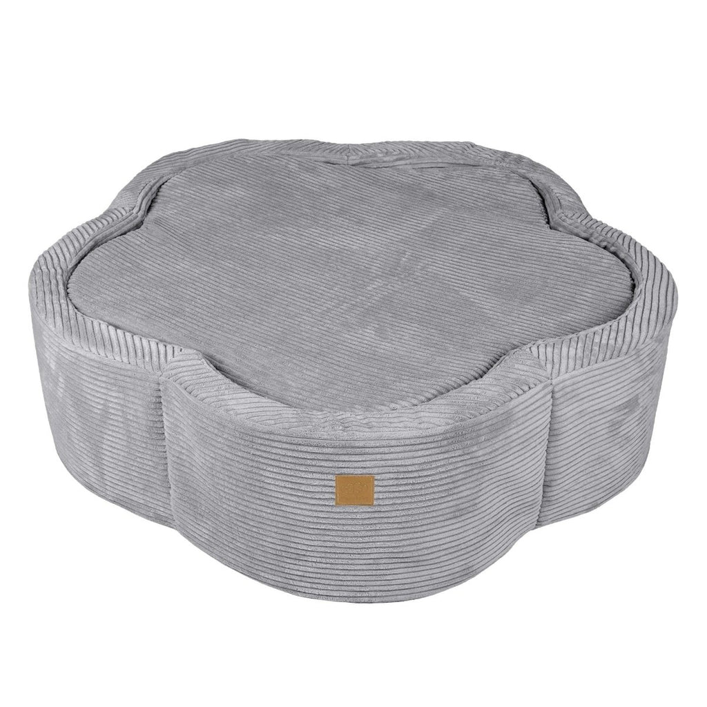 Flower Corduroy Foam Ball Pit with Cover (Grey) - Safe Soft Play Pool for Kids (Without Balls) - Tiny Tugz™