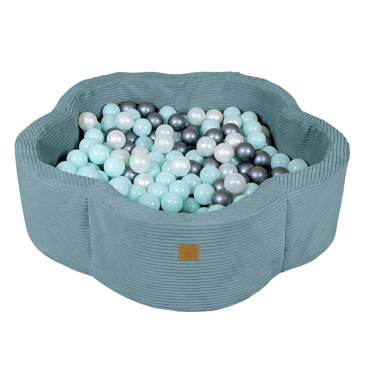 Flower Corduroy Foam Ball Pit with Cover (Turquoise) - Safe Soft Play Pool for Kids (Without Balls) - Tiny Tugz™