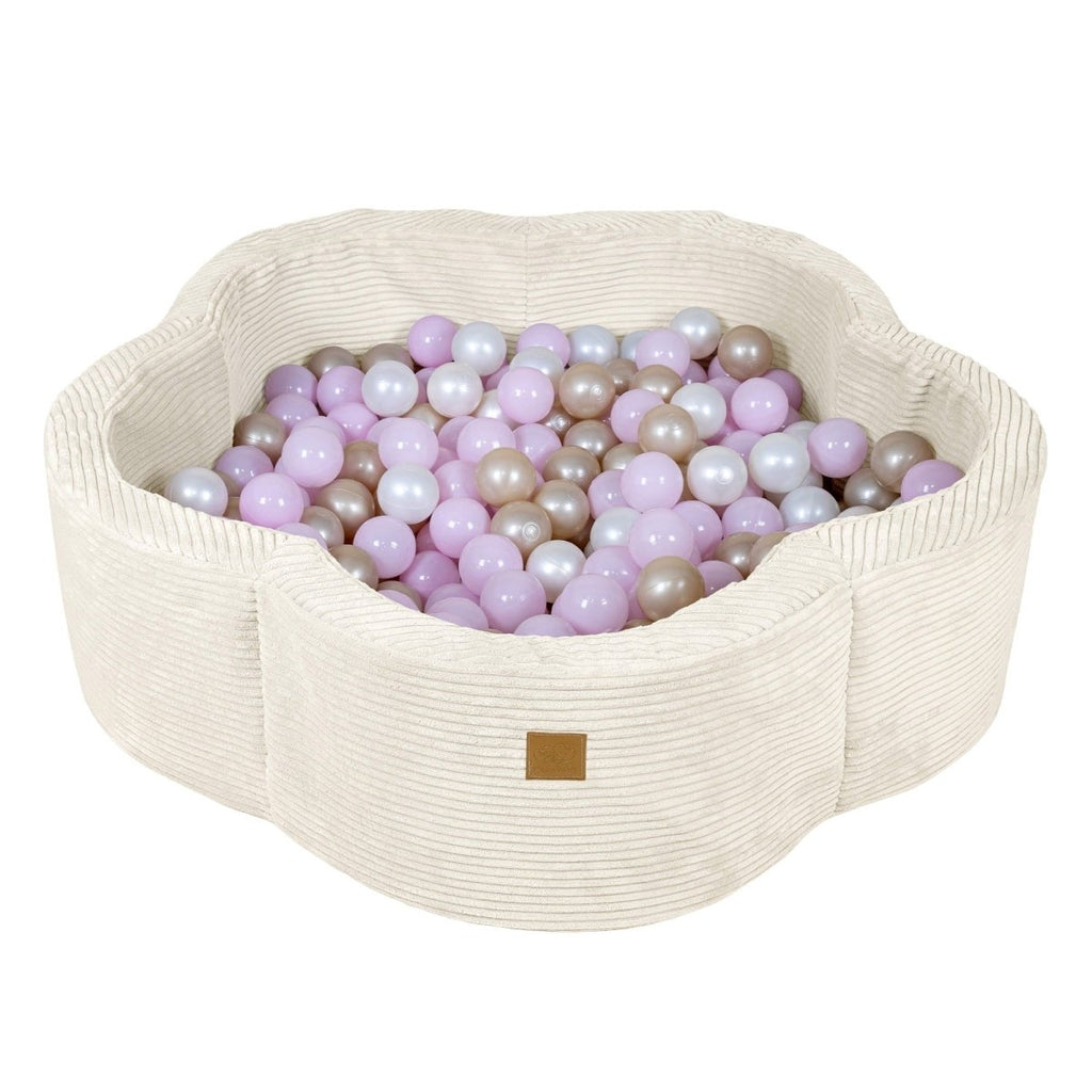 Flower Corduroy Foam Ball Pit with Cover (Vanilla) - Safe Soft Play Pool for Kids (Without Balls) - Tiny Tugz™