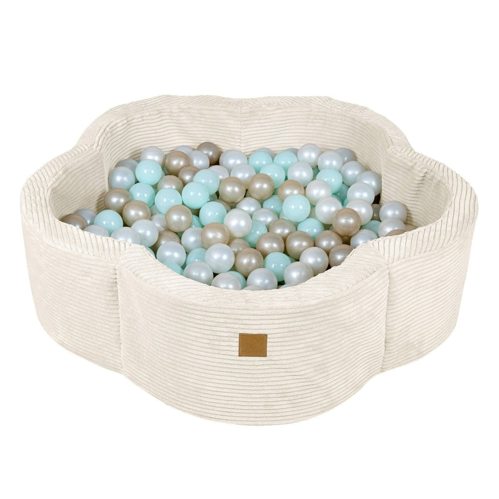Flower Corduroy Foam Ball Pit with Cover (Vanilla) - Safe Soft Play Pool for Kids (Without Balls) - Tiny Tugz™