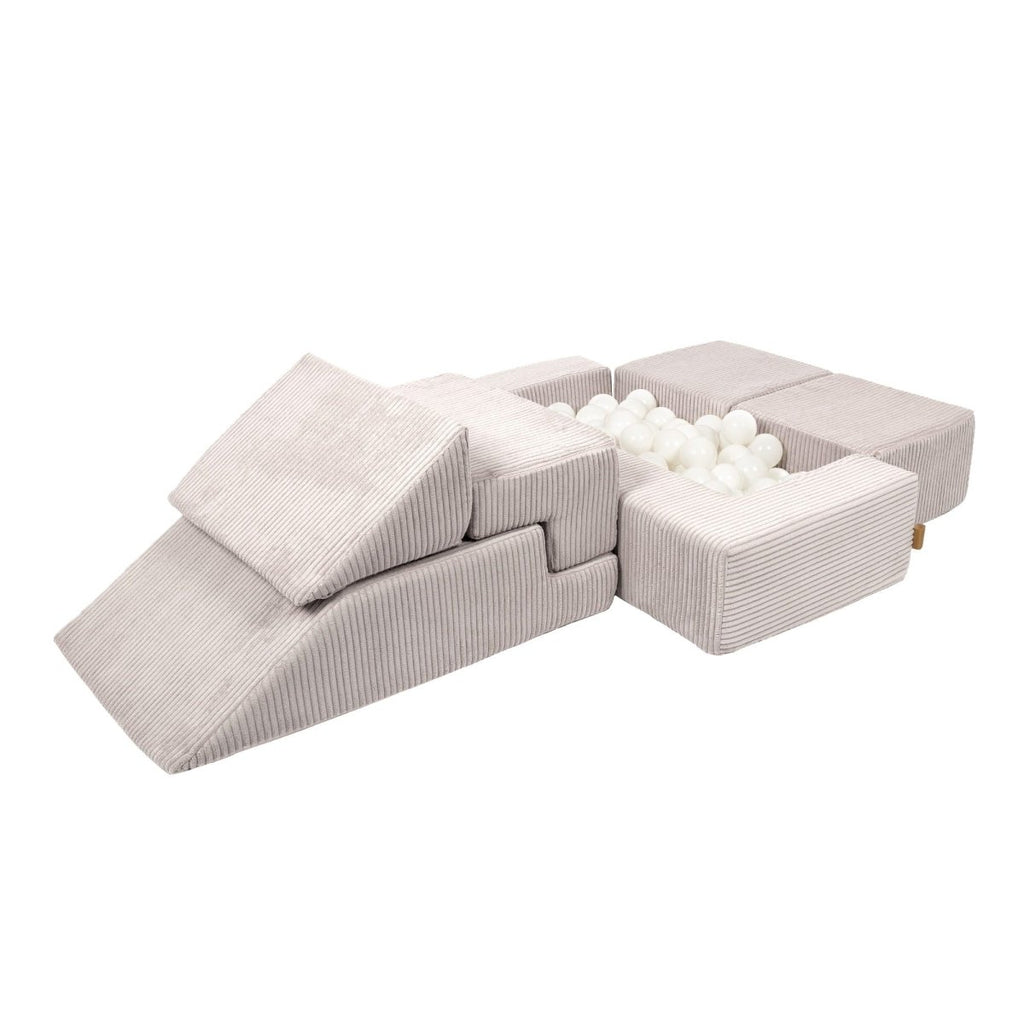 Foam Bricks Play Set - Velvet Corduroy, Sofa, Ball Pit & Playground (Ecru) - Tiny Tugz™