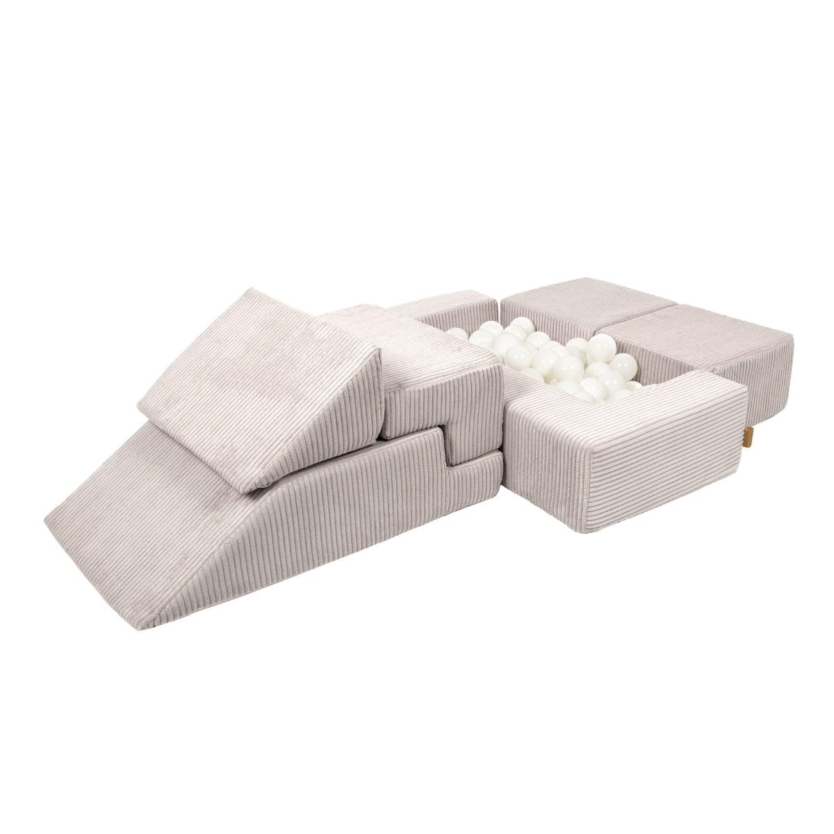 Foam Bricks Play Set - Velvet Corduroy, Sofa, Ball Pit & Playground (Ecru) - Tiny Tugz™