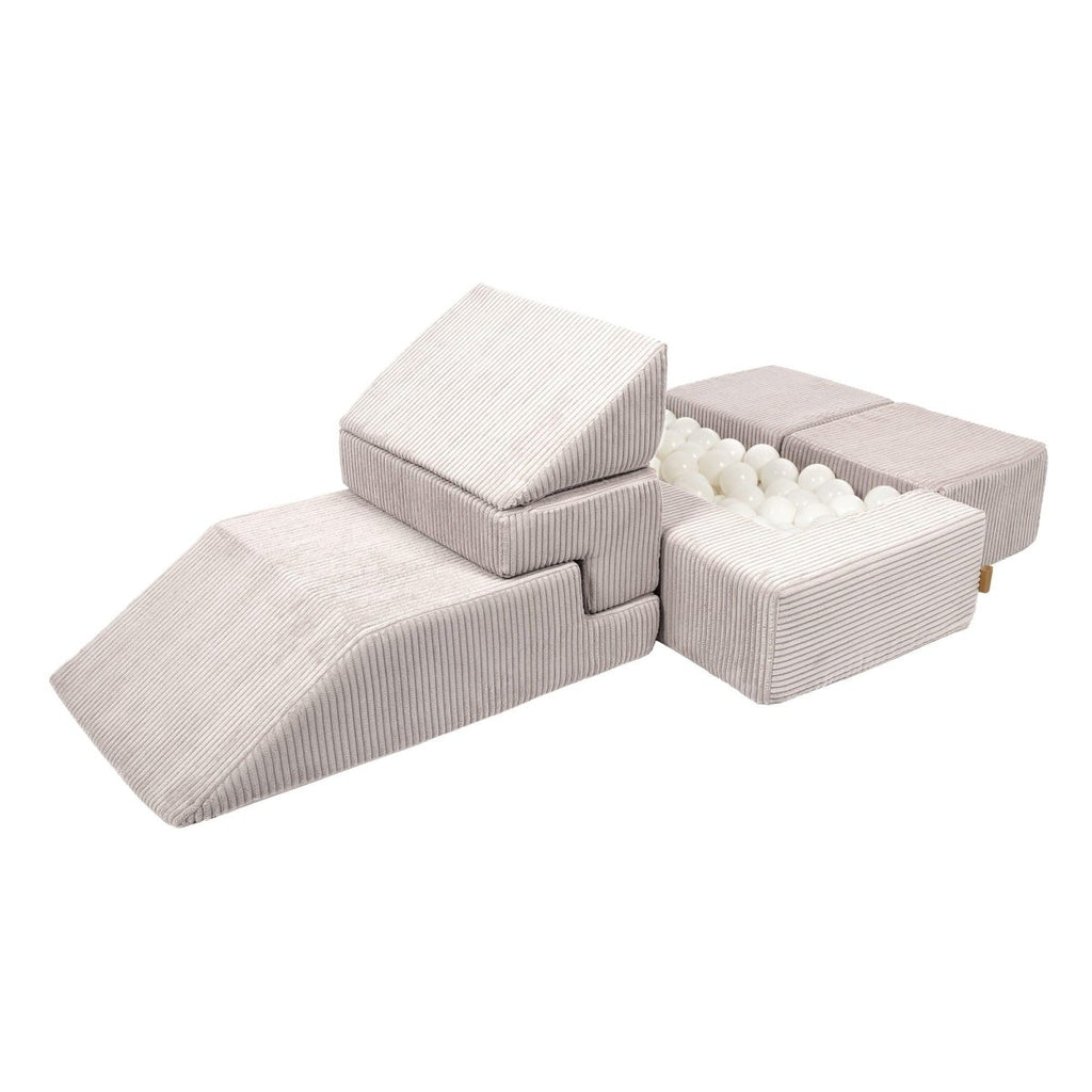 Foam Bricks Play Set - Velvet Corduroy, Sofa, Ball Pit & Playground (Ecru) - Tiny Tugz™