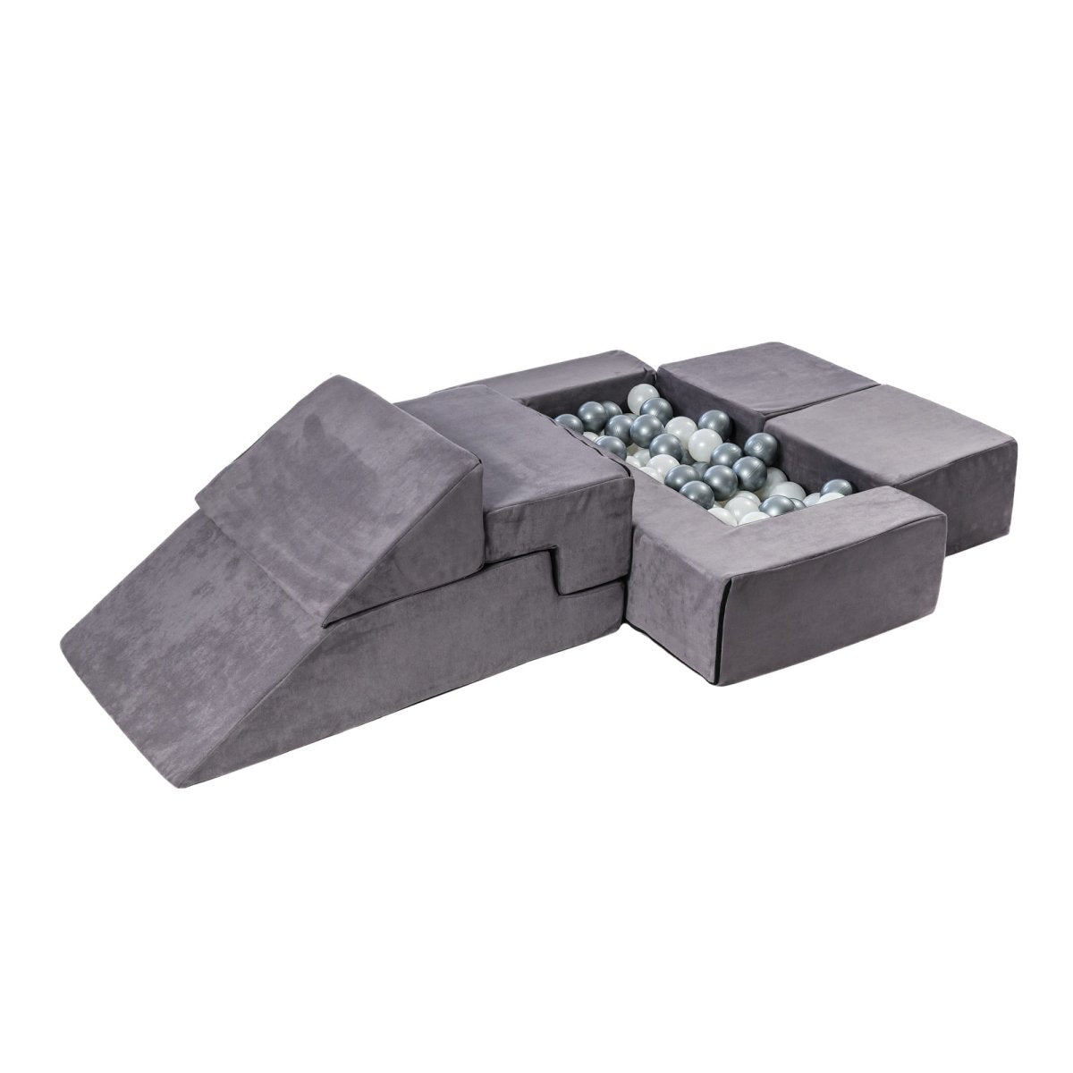 Foam Bricks Play Set - Velvet, Sofa, Ball Pit & Playground (Grey) - Tiny Tugz™