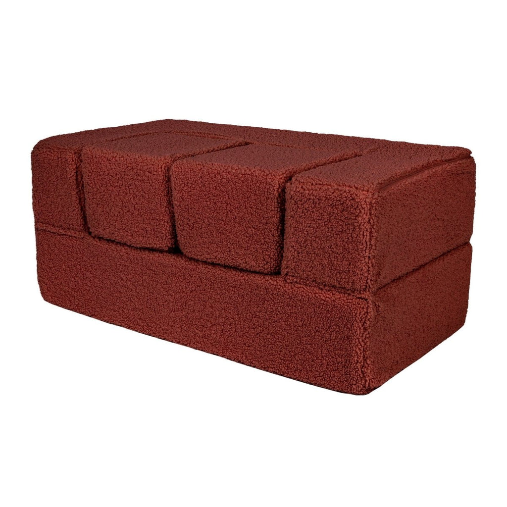 Fold-Out Kids Sofa with 2 Poufs - Bearly Fabric (Brown) - Tiny Tugz™