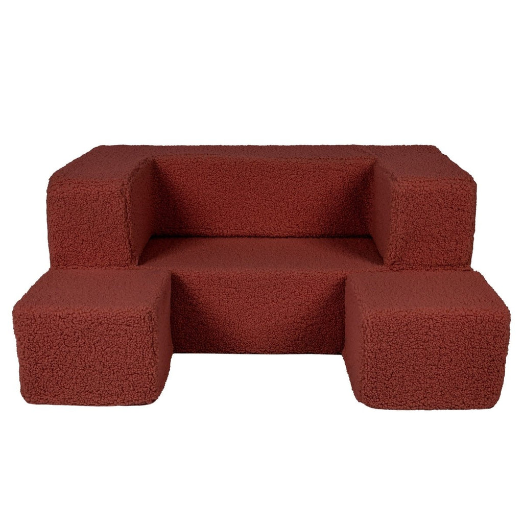 Fold-Out Kids Sofa with 2 Poufs - Bearly Fabric (Brown) - Tiny Tugz™
