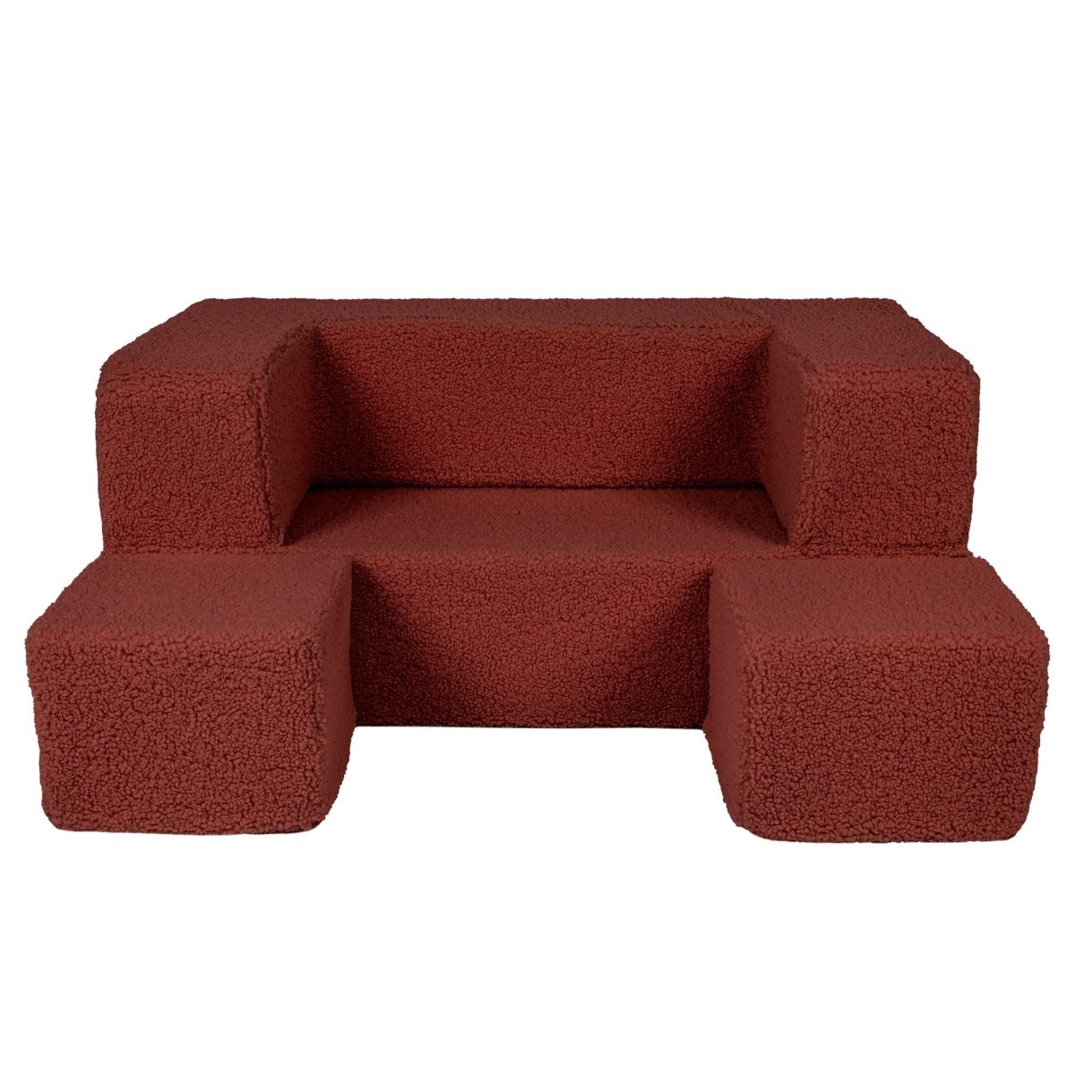 Fold-Out Kids Sofa with 2 Poufs - Bearly Fabric (Brown) - Tiny Tugz™