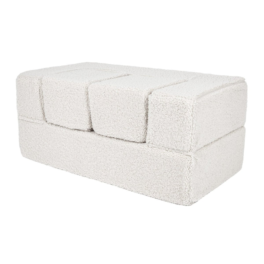 Fold-Out Kids Sofa with 2 Poufs - Bearly Fabric (Cream) - Tiny Tugz™