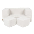 Fold-Out Kids Sofa with 2 Poufs - Bearly Fabric (Cream) - Tiny Tugz™