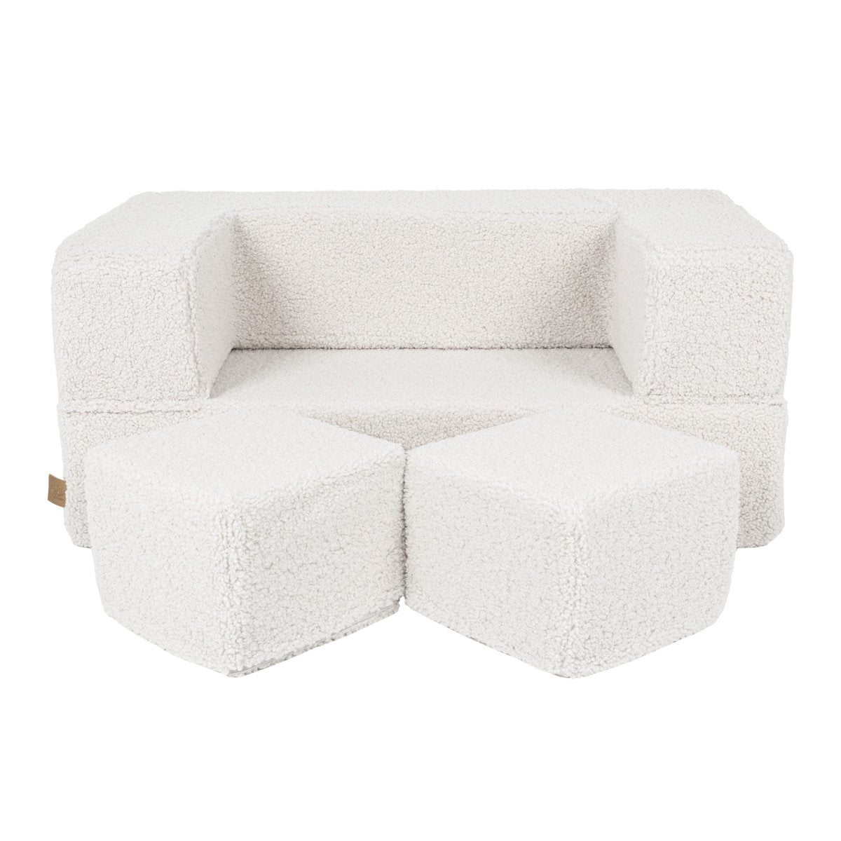 Fold-Out Kids Sofa with 2 Poufs - Bearly Fabric (Cream) - Tiny Tugz™