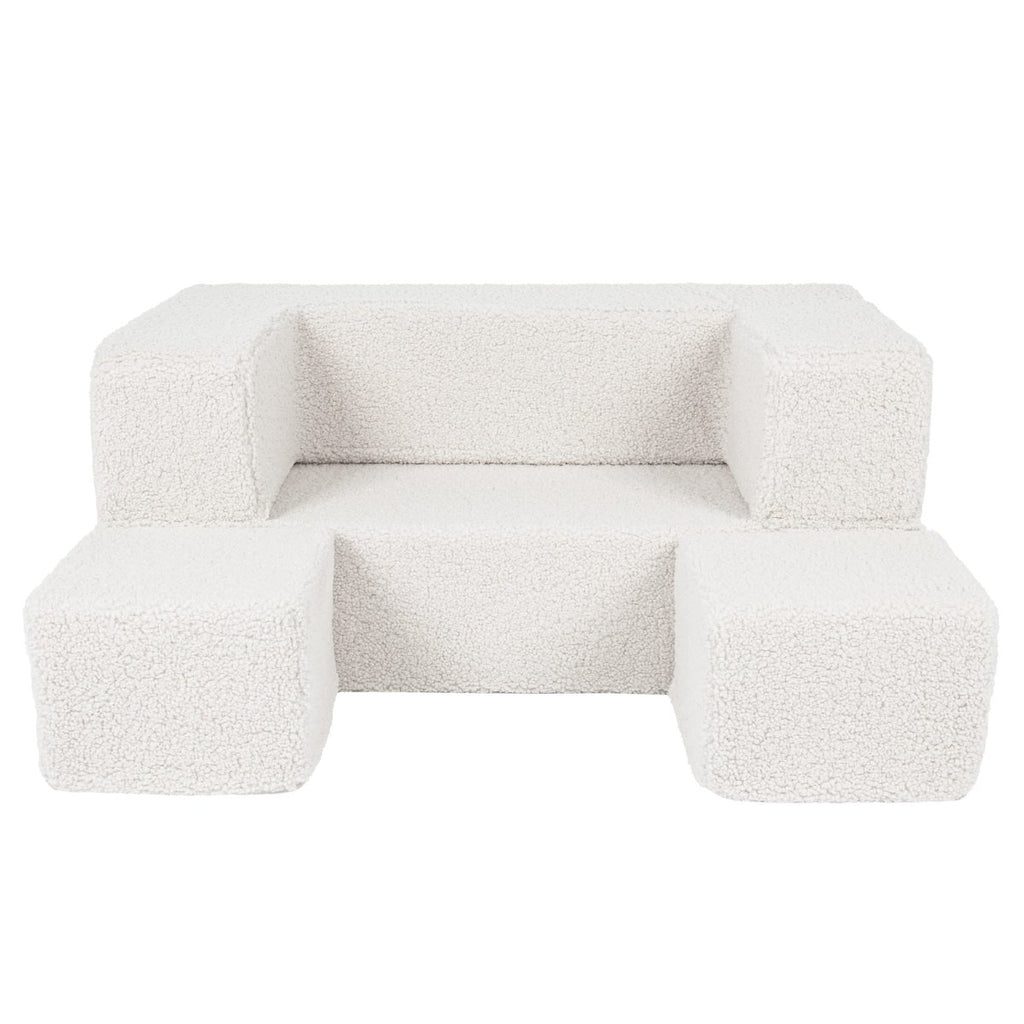 Fold-Out Kids Sofa with 2 Poufs - Bearly Fabric (Cream) - Tiny Tugz™