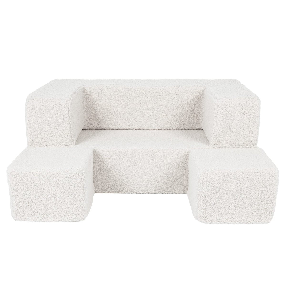 Fold-Out Kids Sofa with 2 Poufs - Bearly Fabric (Cream) - Tiny Tugz™