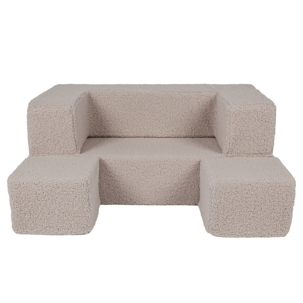 Fold-Out Kids Sofa with 2 Poufs - Bearly Fabric (Light Grey) - Tiny Tugz™