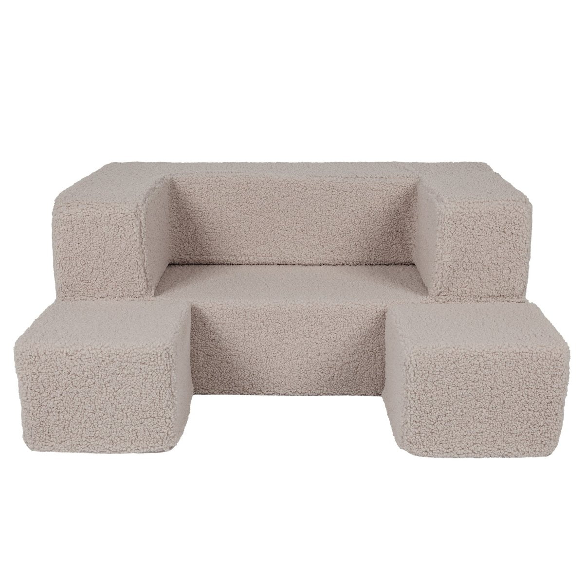 Fold-Out Kids Sofa with 2 Poufs - Bearly Fabric (Light Grey) - Tiny Tugz™