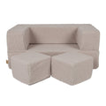 Fold-Out Kids Sofa with 2 Poufs - Bearly Fabric (Light Grey) - Tiny Tugz™