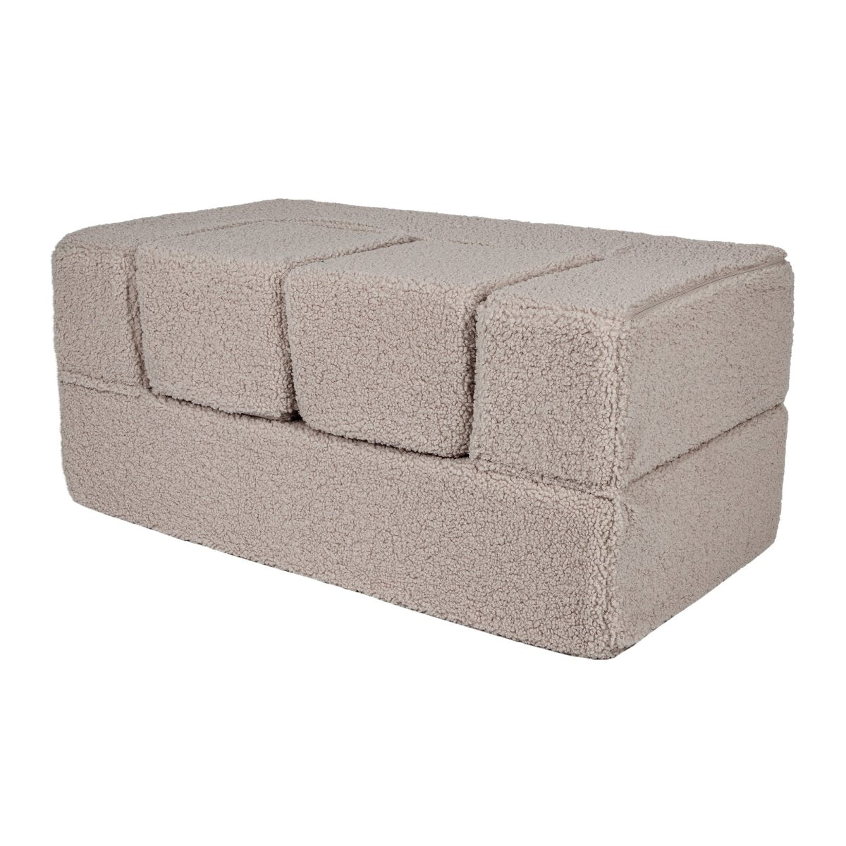 Fold-Out Kids Sofa with 2 Poufs - Bearly Fabric (Light Grey) - Tiny Tugz™