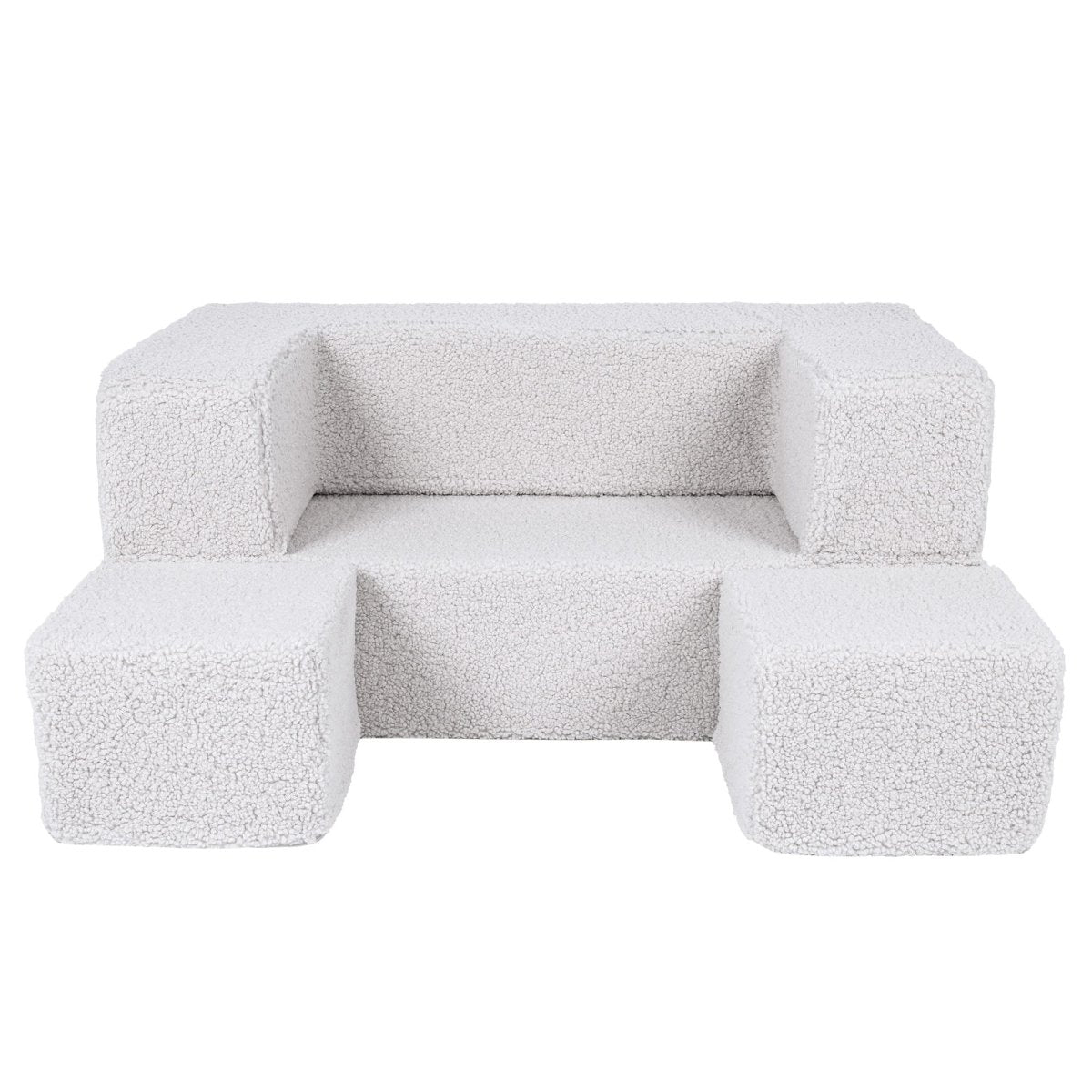 Fold-Out Kids Sofa with 2 Poufs - Bearly Fabric (White) - Tiny Tugz™
