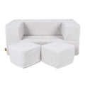 Fold-Out Kids Sofa with 2 Poufs - Bearly Fabric (White) - Tiny Tugz™