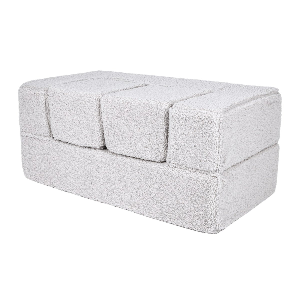 Fold-Out Kids Sofa with 2 Poufs - Bearly Fabric (White) - Tiny Tugz™