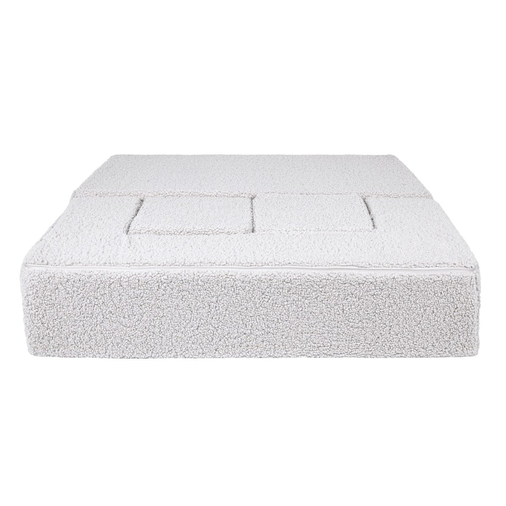 Fold-Out Kids Sofa with 2 Poufs - Bearly Fabric (White) - Tiny Tugz™
