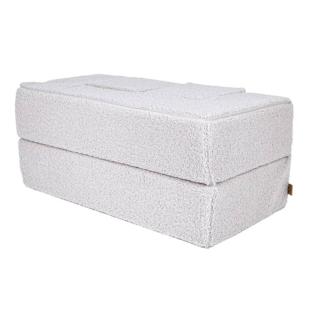 Fold-Out Kids Sofa with 2 Poufs - Bearly Fabric (White) - Tiny Tugz™