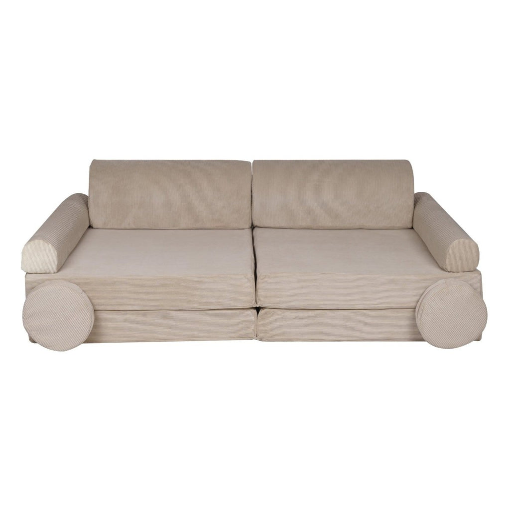 Fold-Out Kids Sofa with 2 Poufs - Slimcord Corduroy (Ecru) - Tiny Tugz™