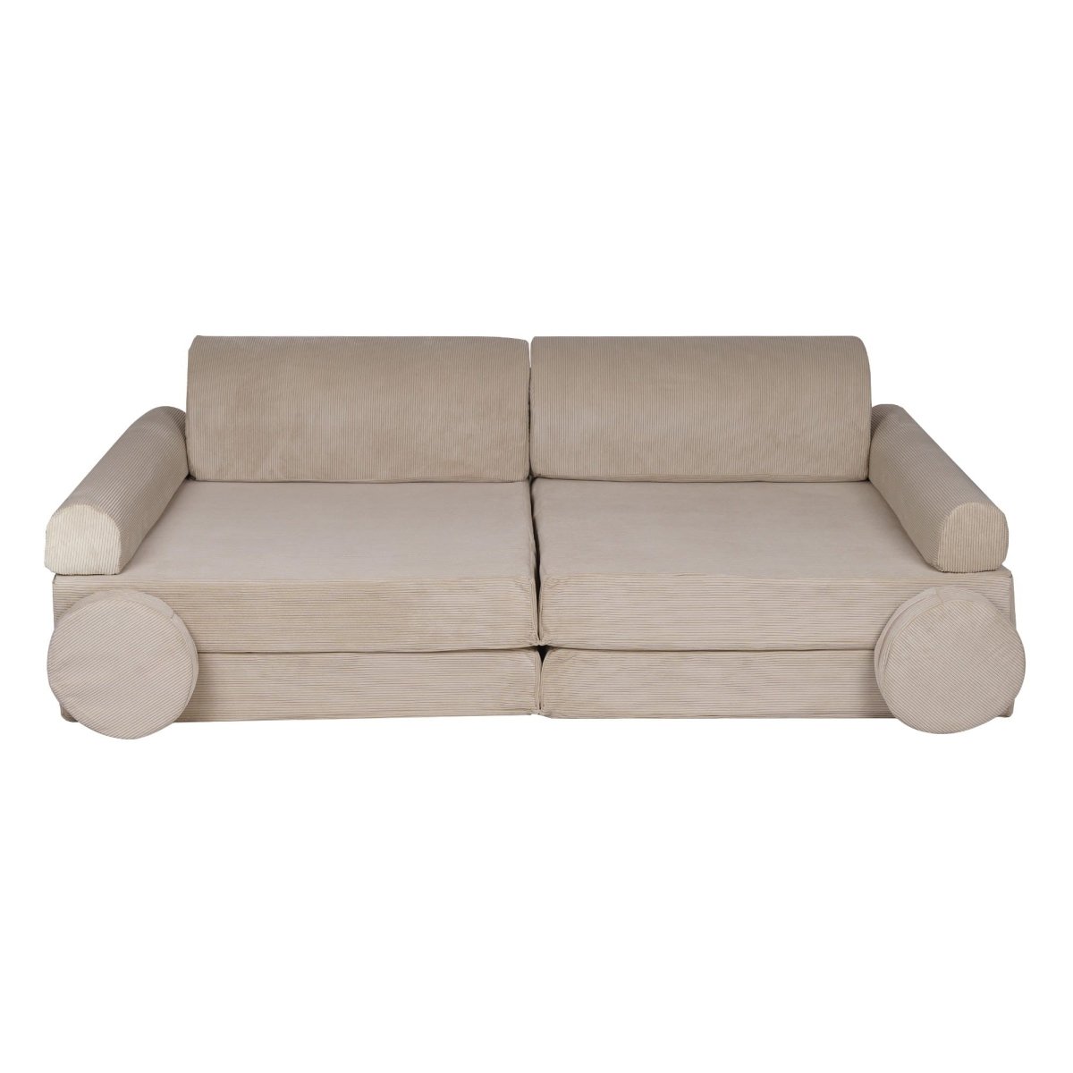 Fold-Out Kids Sofa with 2 Poufs - Slimcord Corduroy (Ecru) - Tiny Tugz™