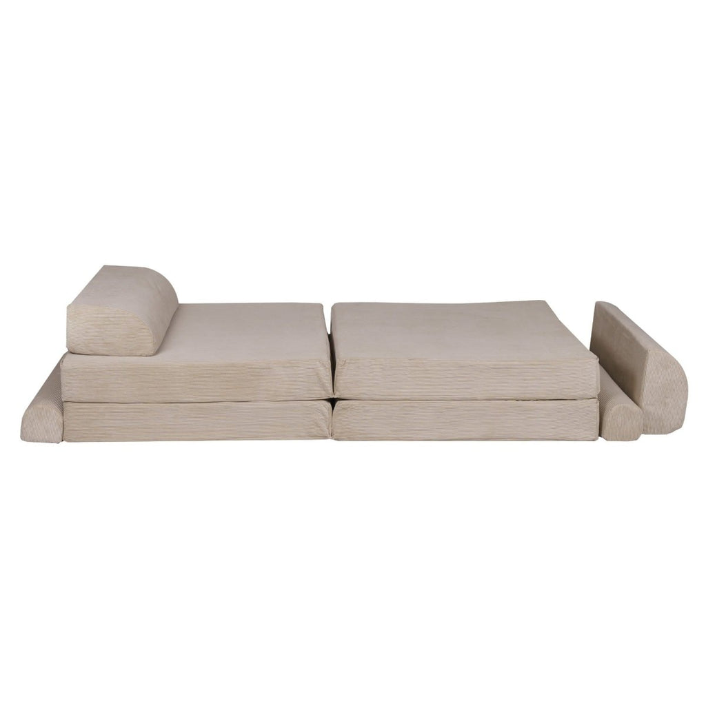Fold-Out Kids Sofa with 2 Poufs - Slimcord Corduroy (Ecru) - Tiny Tugz™