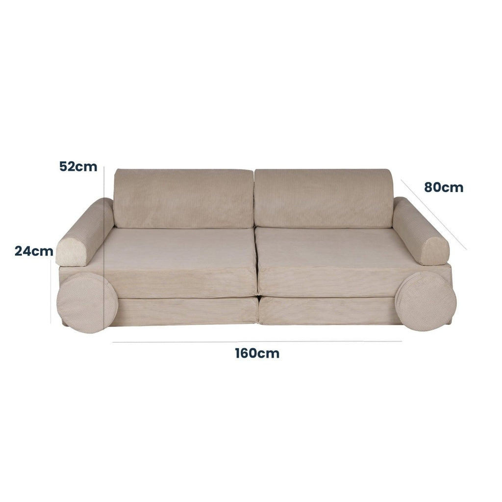 Fold-Out Kids Sofa with 2 Poufs - Slimcord Corduroy (Ecru) - Tiny Tugz™
